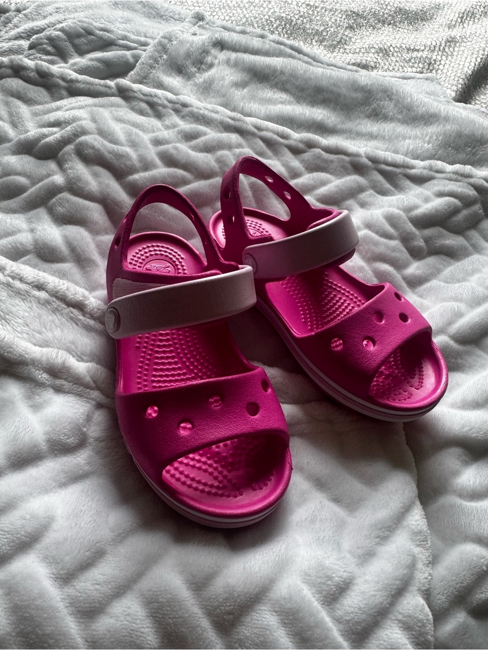 CROCS Kids Pink and Light Gray Strap Sandals